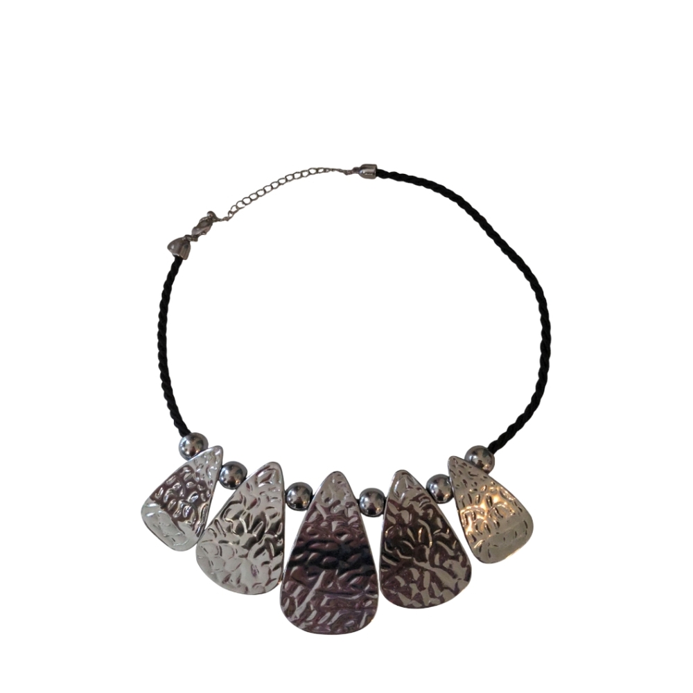 Lia Sophia Necklace Silver tone Black Metal Bead Cord 10" Retired Statement New